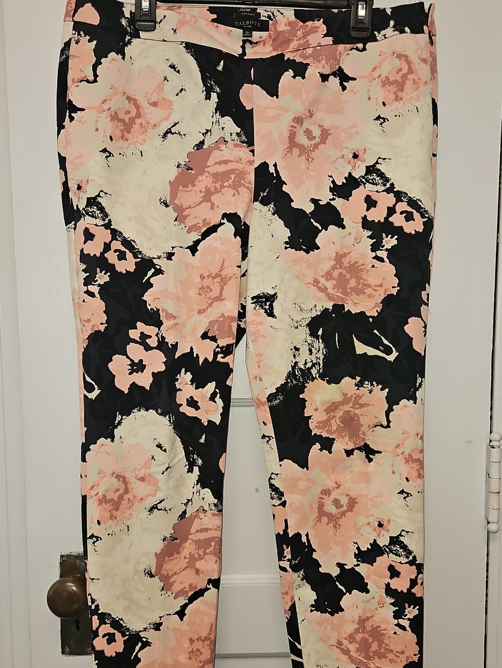 Talbots Black Pants with Blush & Cream Floral Print